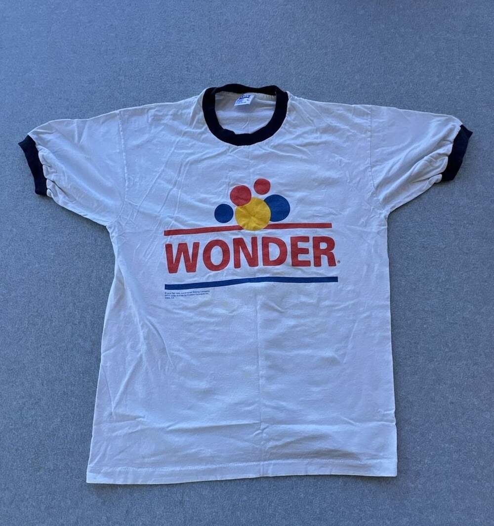 Vintage 1995 Wonder Bread Graphic Ringer T-Shirt White Large